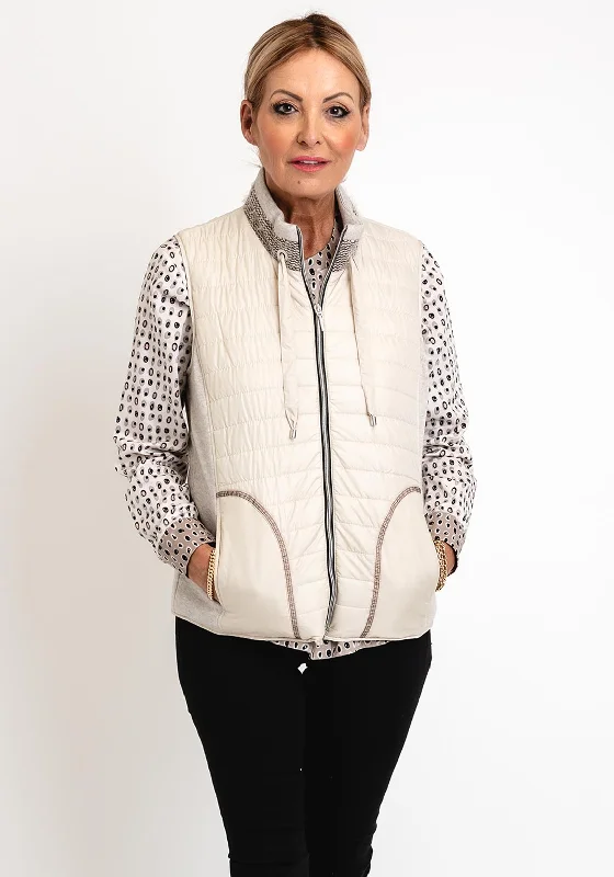 Just White Drawstring Neck Quilted Gilet, Stone