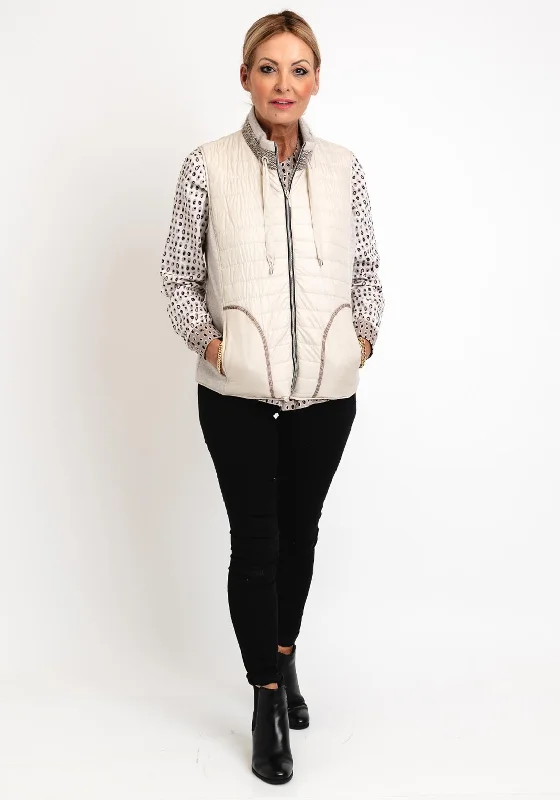 Just White Drawstring Neck Quilted Gilet, Stone