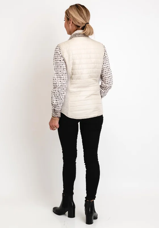 Just White Drawstring Neck Quilted Gilet, Stone