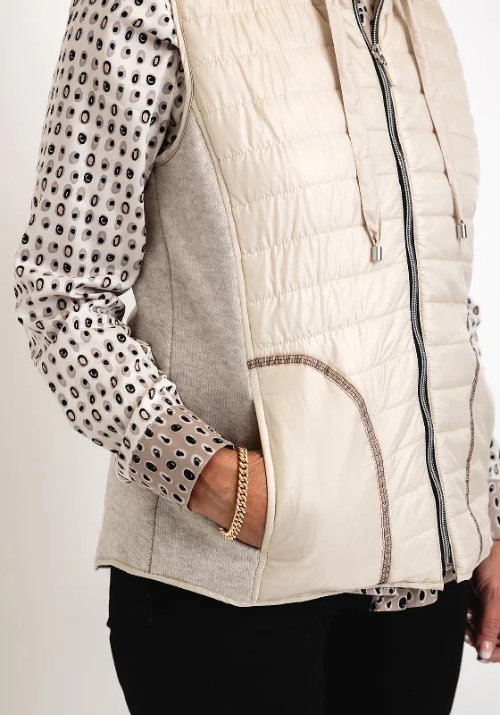 Just White Drawstring Neck Quilted Gilet, Stone