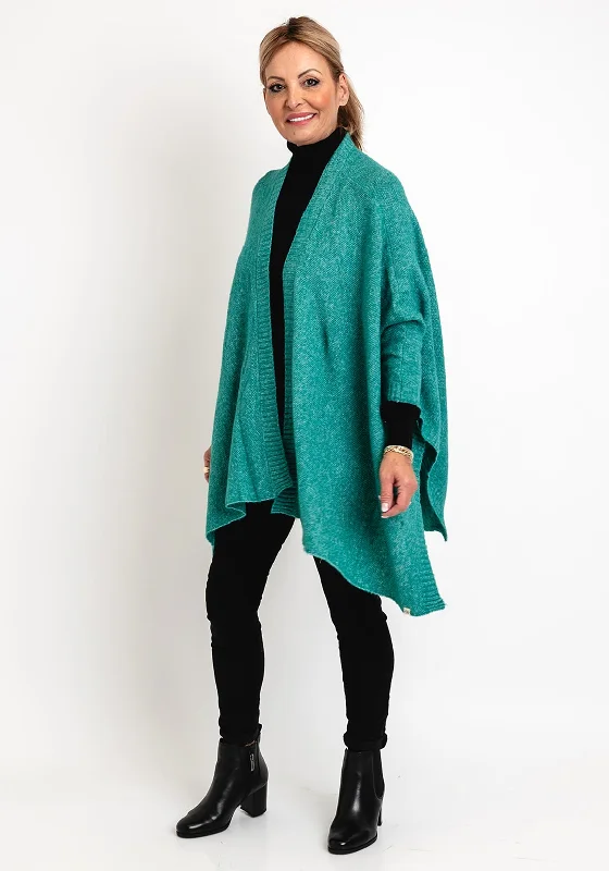 Surkana One Size Open Short Knit Poncho, Turquoise