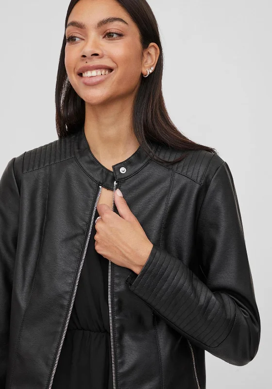 Vila Leather Look Biker Jacket, Black