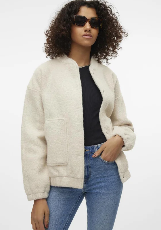 Vero Moda Amber Elite Faux Wool Bomber Jacket, Oatmeal