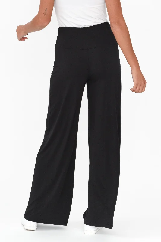 Cory Black Bamboo Wide Leg Pants