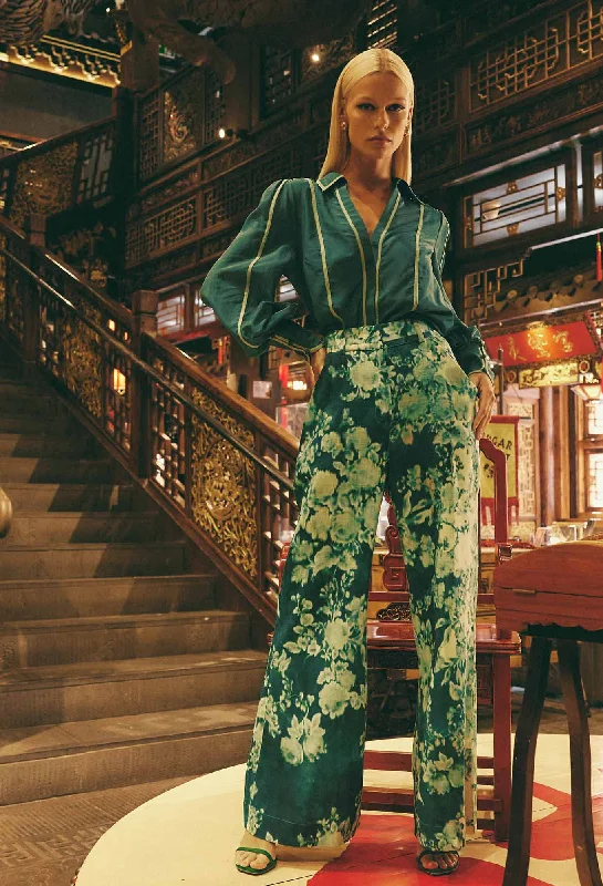 Dynasty Linen Viscose Pant in Jade Floral