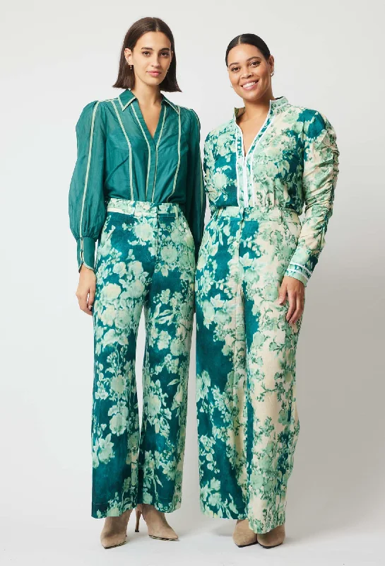 Dynasty Linen Viscose Pant in Jade Floral