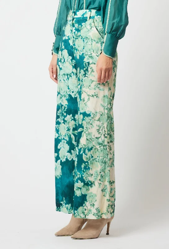 Dynasty Linen Viscose Pant in Jade Floral