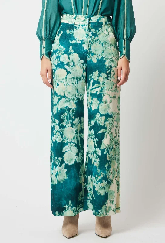 Dynasty Linen Viscose Pant in Jade Floral