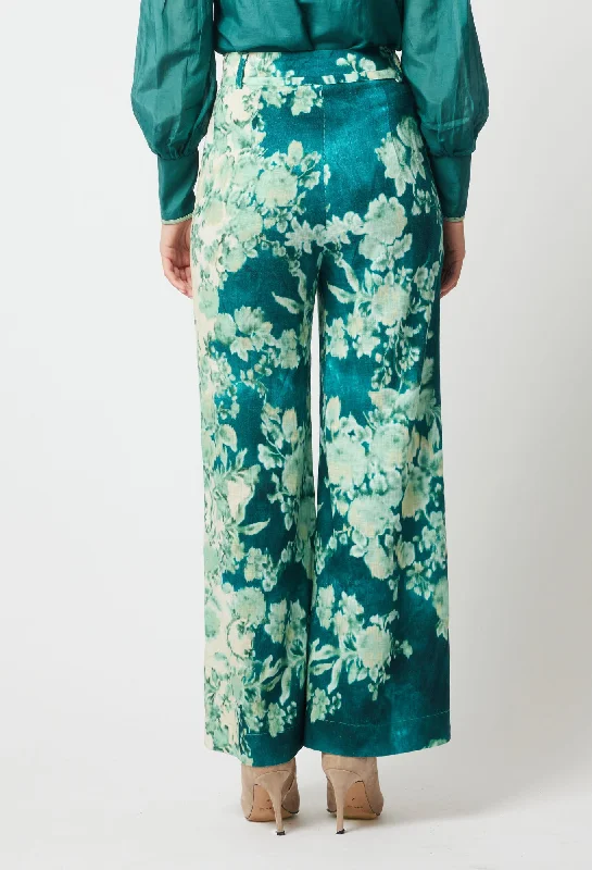 Dynasty Linen Viscose Pant in Jade Floral