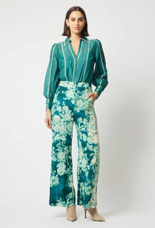 Dynasty Linen Viscose Pant in Jade Floral