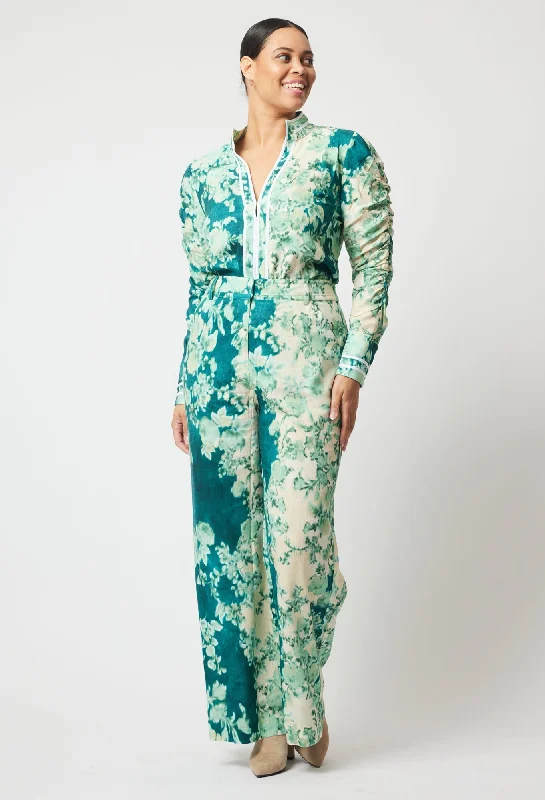 Dynasty Linen Viscose Pant in Jade Floral