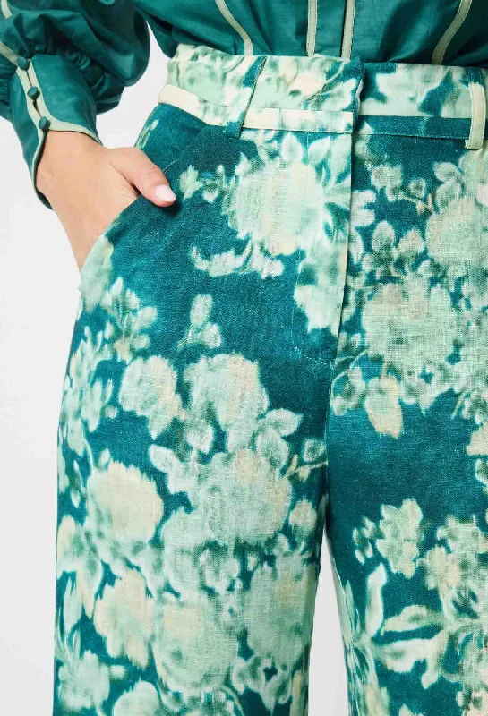 Dynasty Linen Viscose Pant in Jade Floral