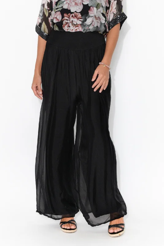 Laurier Black Silk Wide Leg Pants