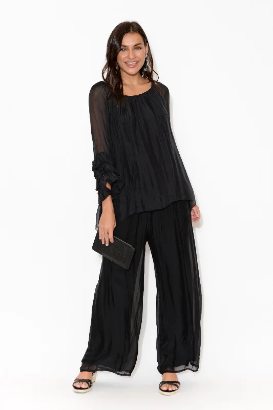 Laurier Black Silk Wide Leg Pants