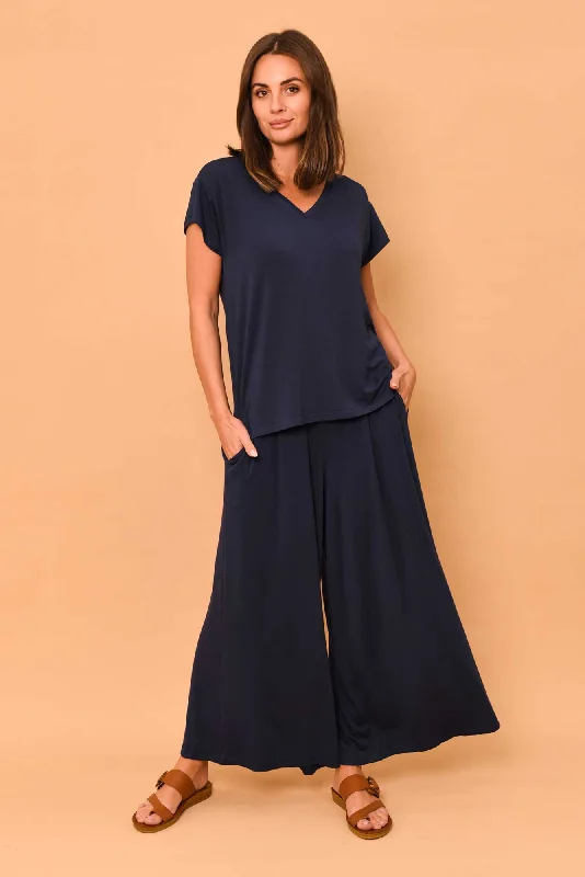 Lowen Navy Modal Wide Leg Pants