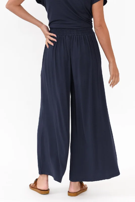 Lowen Navy Modal Wide Leg Pants