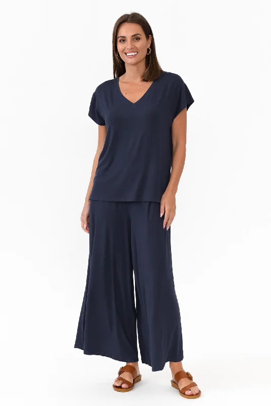 Lowen Navy Modal Wide Leg Pants