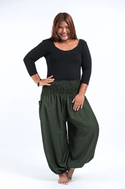 Plus Size Solid Color Women's Harem Pants in Dark Green