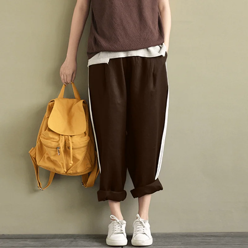 Women Striped High Waist Long Harem Loose Trousers