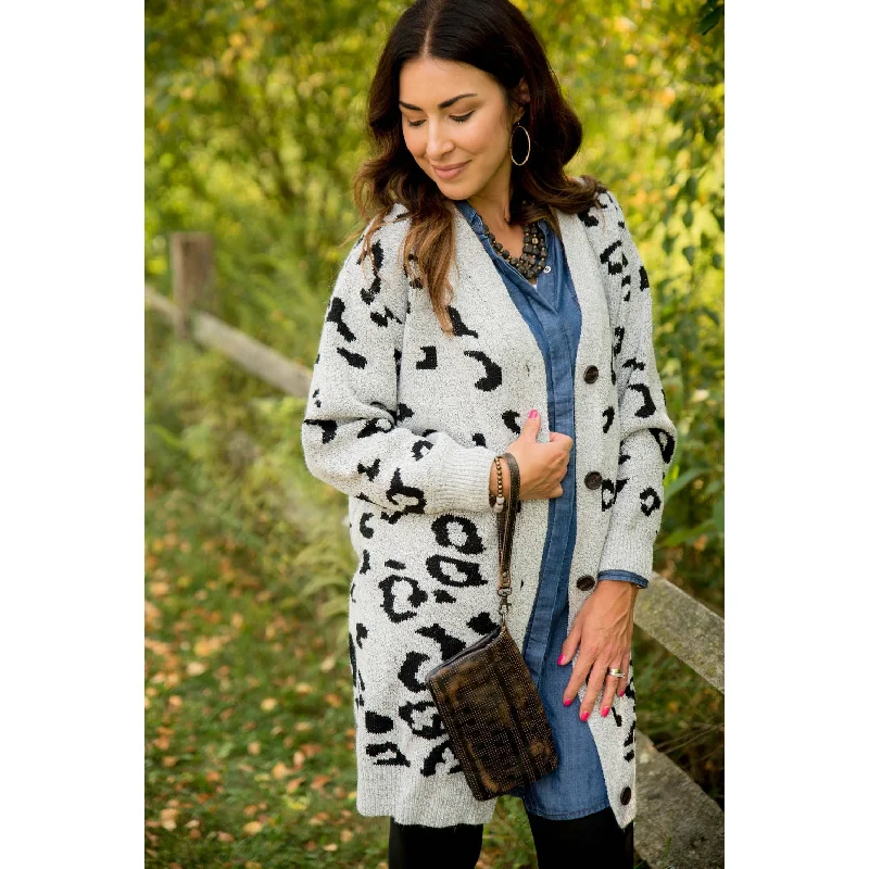 Button Leopard Tunic Cardigan