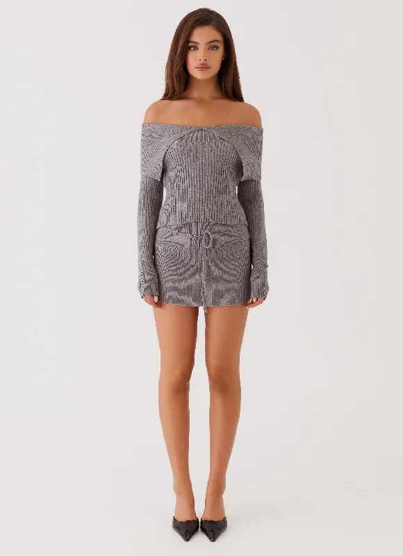 Frankie Arrow Knit Long Sleeve Top - Charcoal