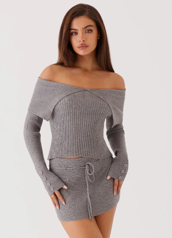 Frankie Arrow Knit Long Sleeve Top - Charcoal