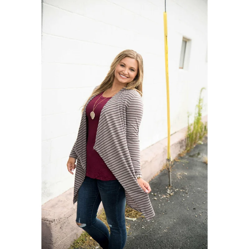 Mocha Striped Waterfall Cardigan