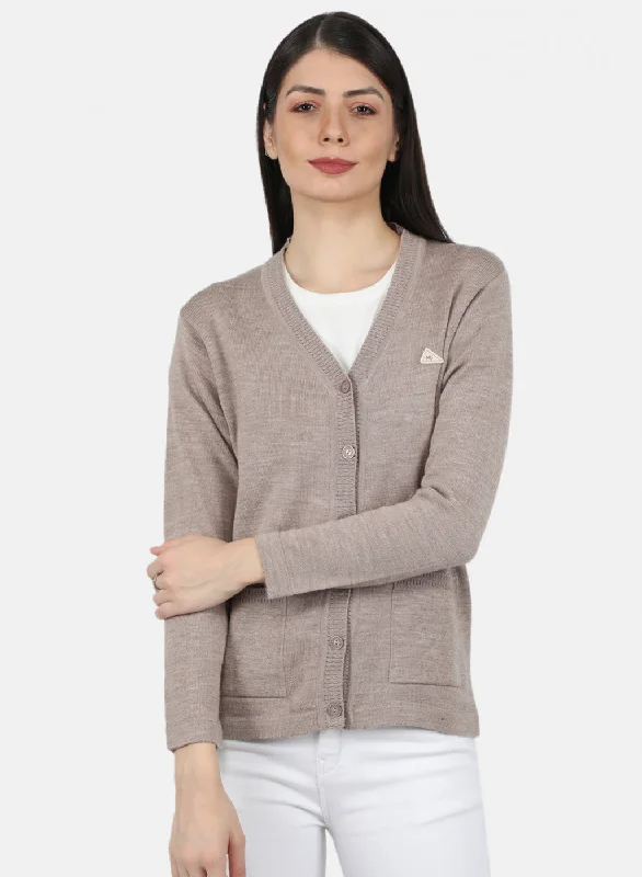 Women Beige Solid Cardigan