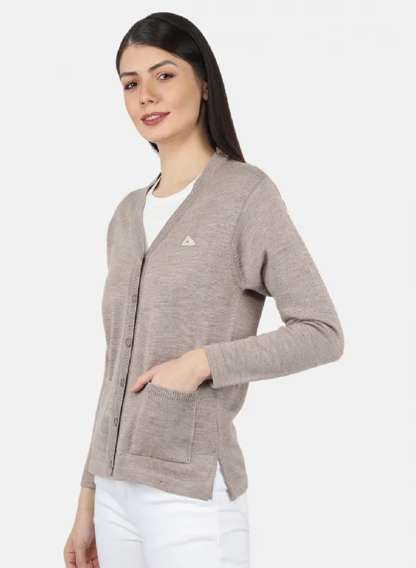 Women Beige Solid Cardigan