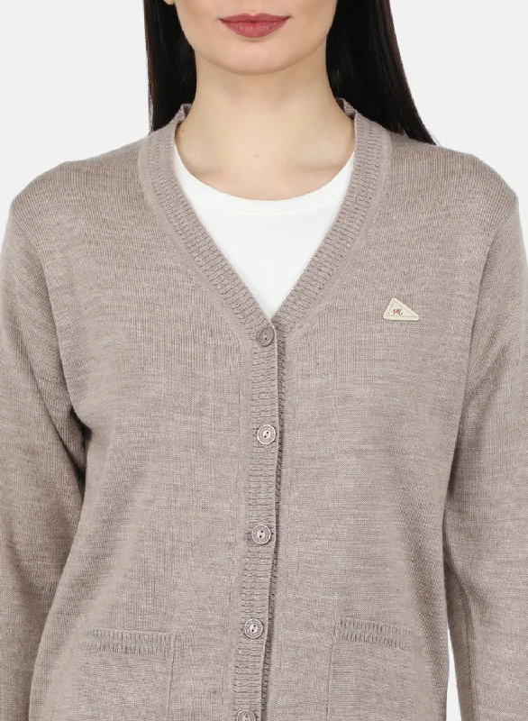 Women Beige Solid Cardigan