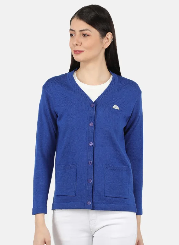 Women Blue Solid Cardigan