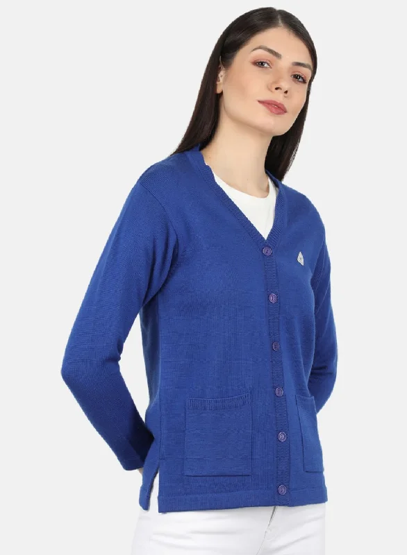 Women Blue Solid Cardigan