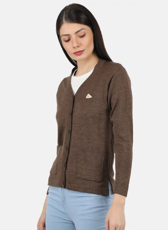 Women Brown Solid Cardigan