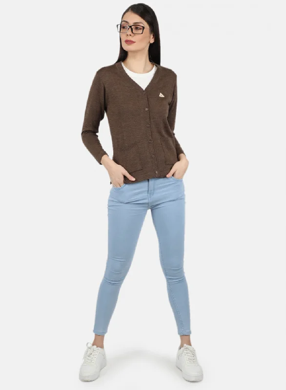 Women Brown Solid Cardigan