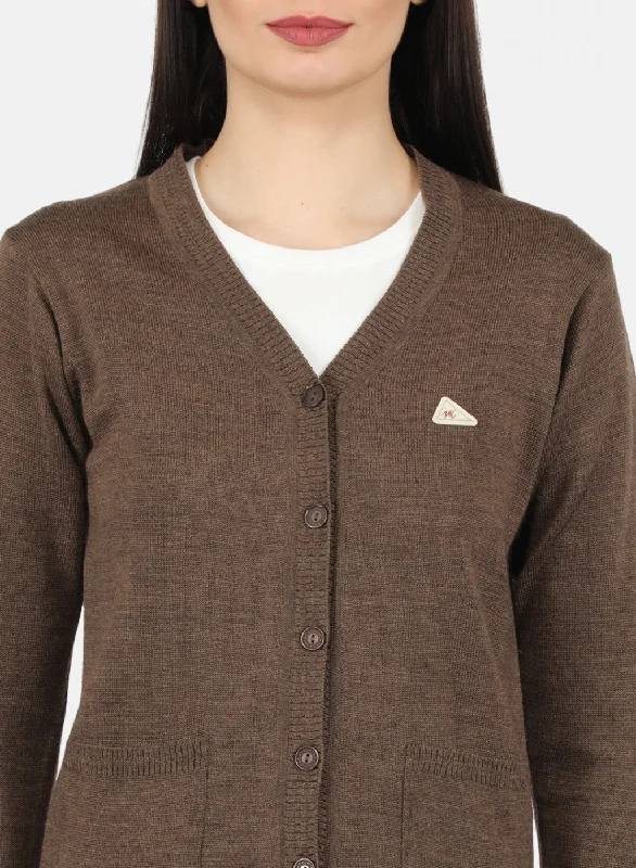 Women Brown Solid Cardigan