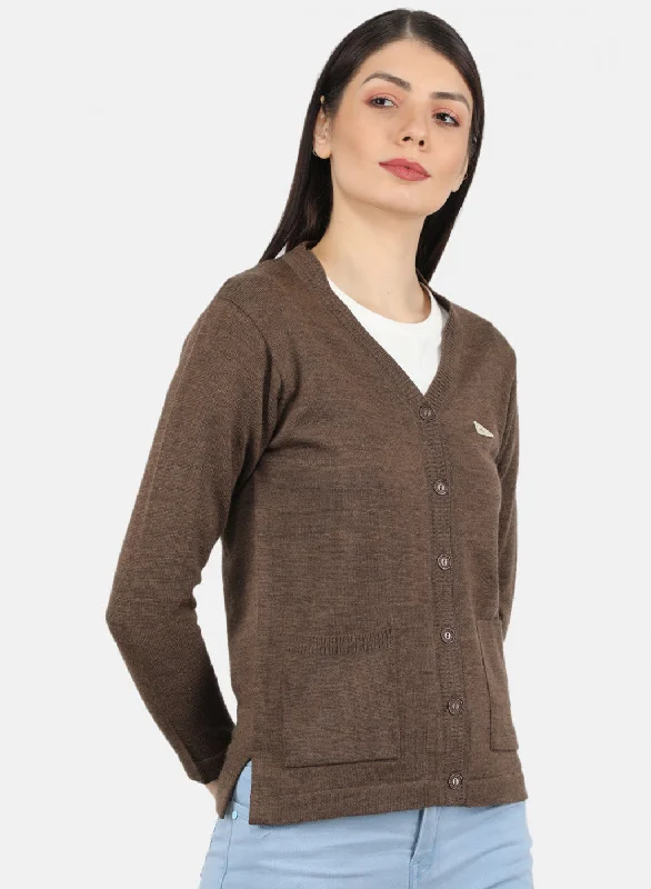 Women Brown Solid Cardigan