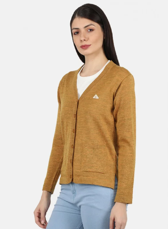 Women Gold Solid Cardigan