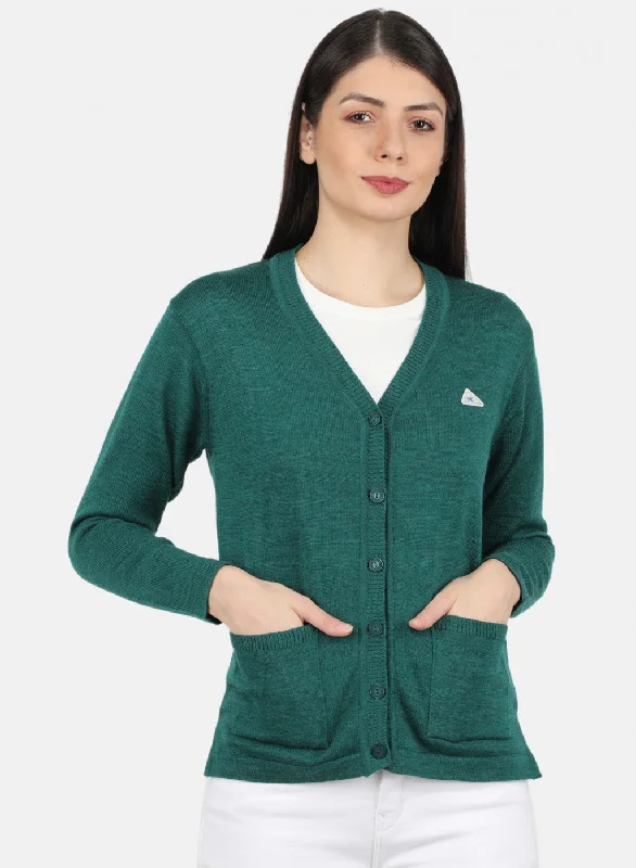 Women Green Solid Cardigan