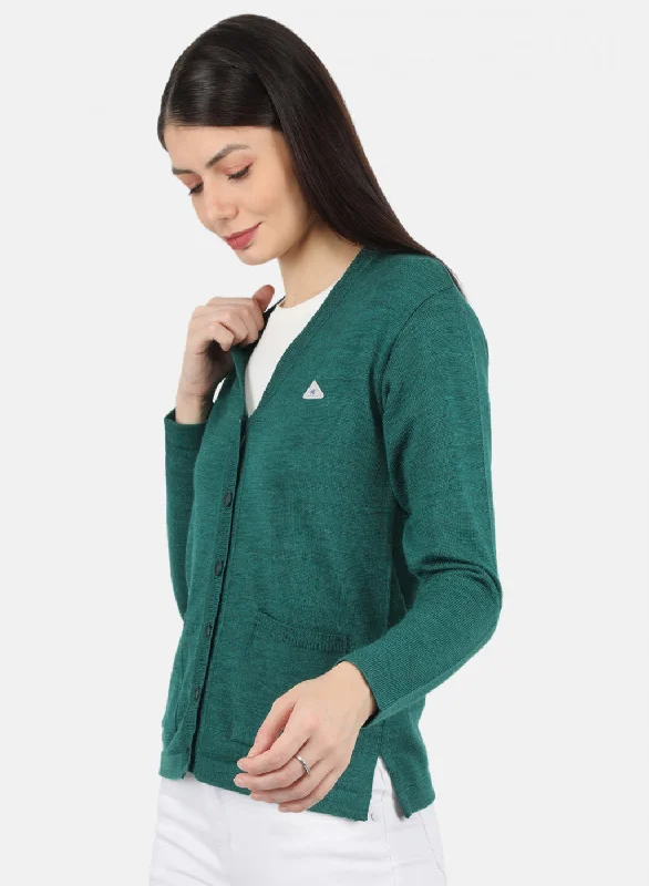 Women Green Solid Cardigan