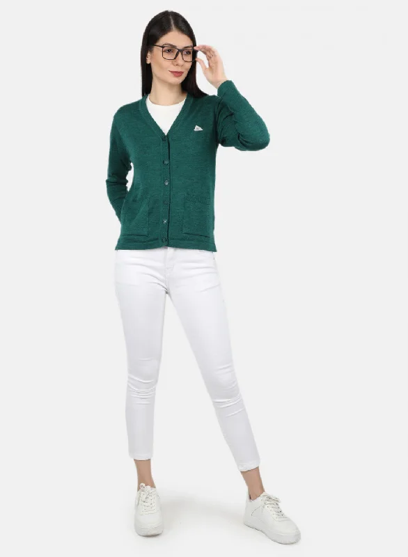 Women Green Solid Cardigan