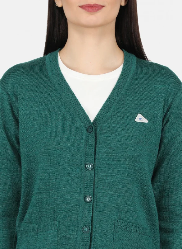 Women Green Solid Cardigan