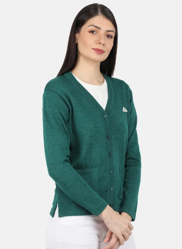 Women Green Solid Cardigan