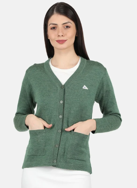 Women Green Solid Cardigan