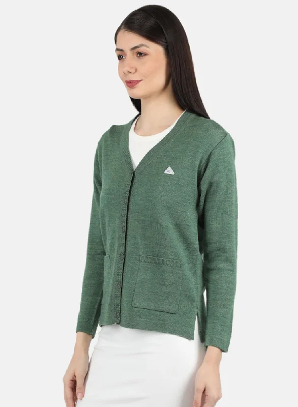 Women Green Solid Cardigan