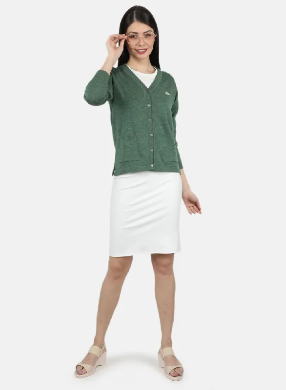 Women Green Solid Cardigan