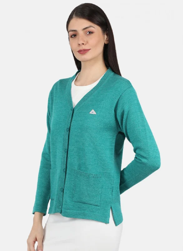 Women Green Solid Cardigan