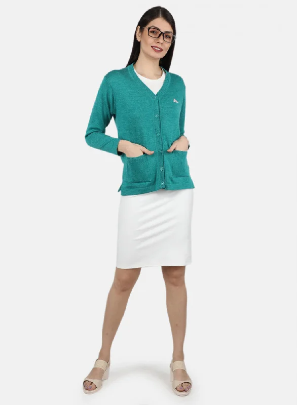 Women Green Solid Cardigan