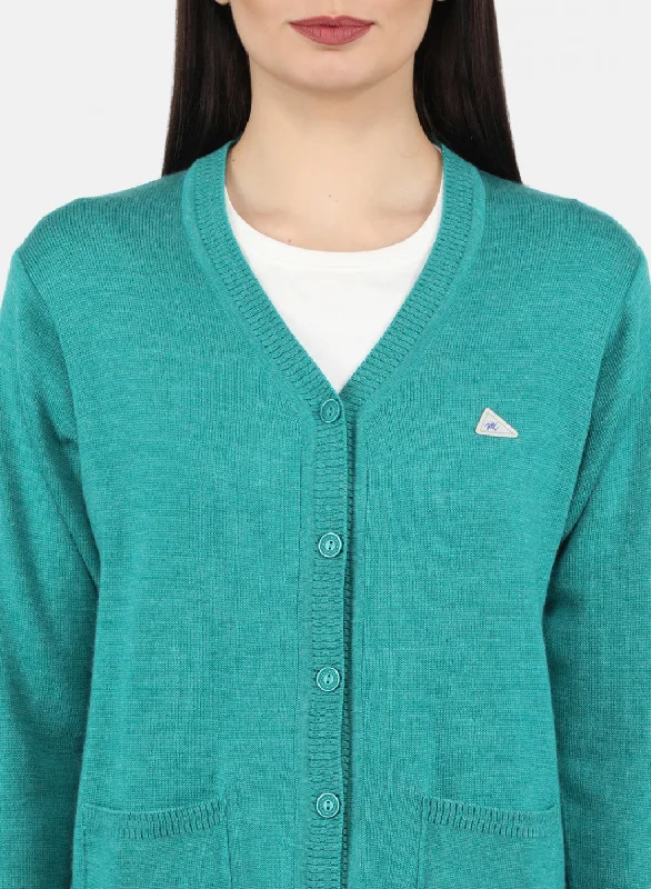 Women Green Solid Cardigan