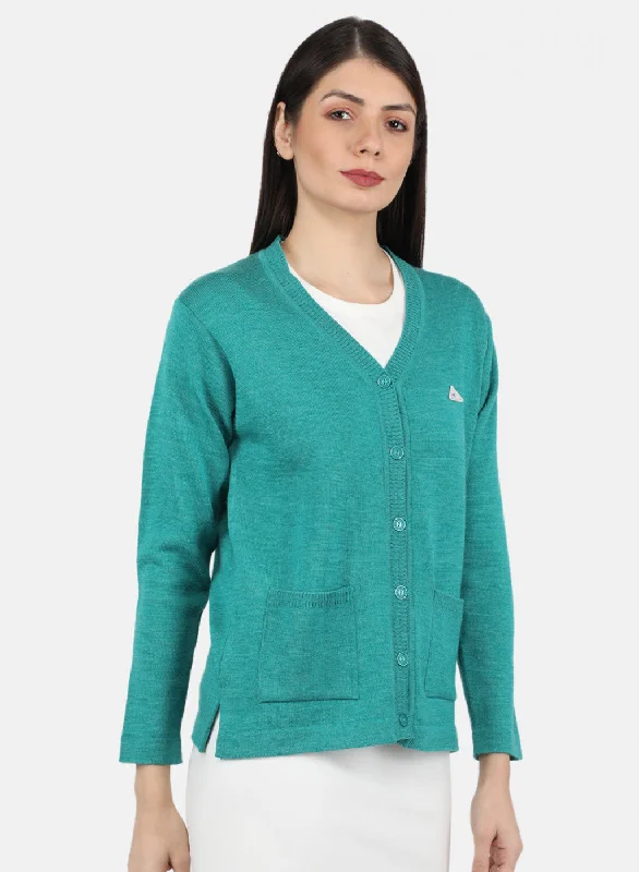 Women Green Solid Cardigan