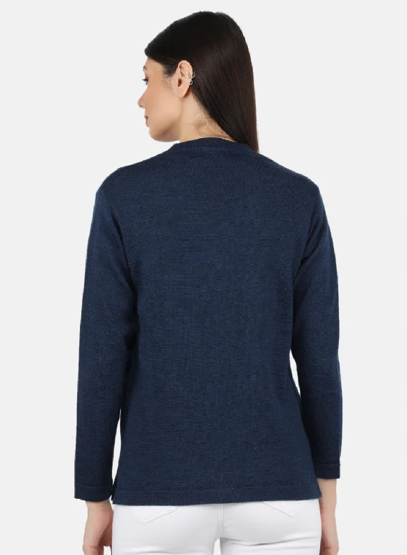 Women Navy Blue Solid Cardigan